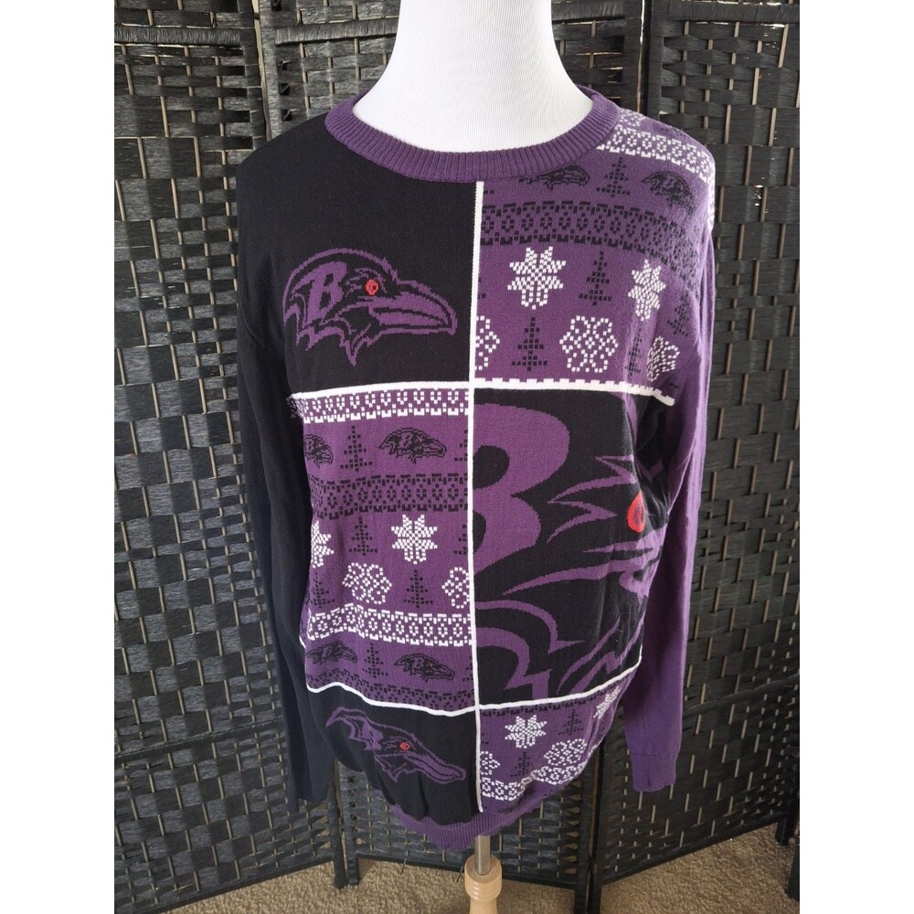 Baltimore Ravens Busy Block Snowflake Football Ugly Sweater Men XL Purple Cotton